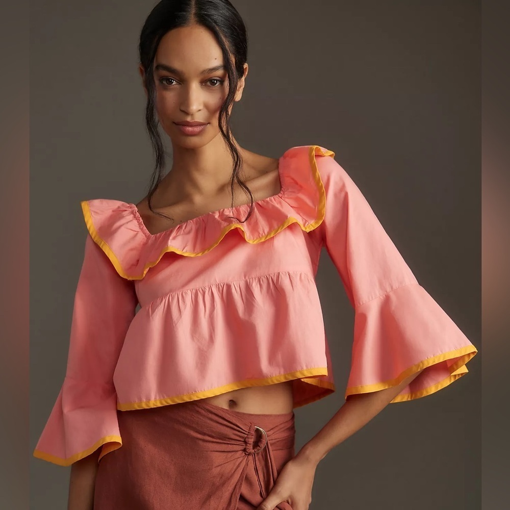NWT Maeve Square-Neck Ruffle Babydoll Top